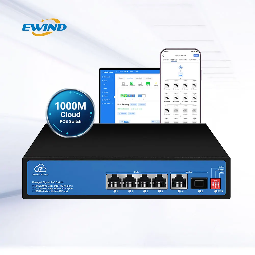 Best Quality Full Gigabit Fiber Poe Powered Switch 4 8 16 24 Port 1000 Cloud Managed Network Switch with 300 Meter AI Extend view 3