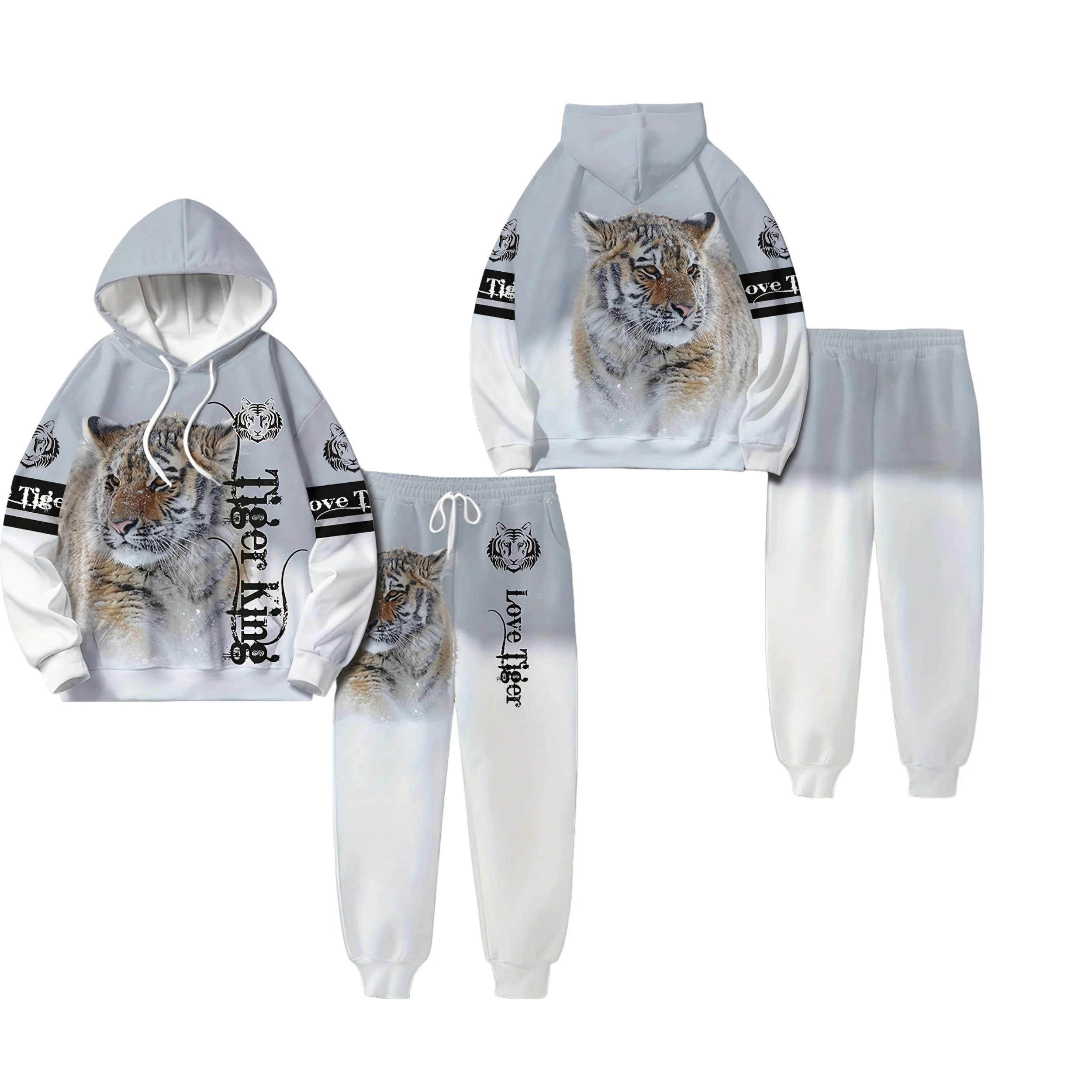 

2025/26 Latest Autumn/Winter American Street Animal Lion Tiger Y2K Design Hoodie Set Trendy Men's 3D Large Adult Hoodie Pants