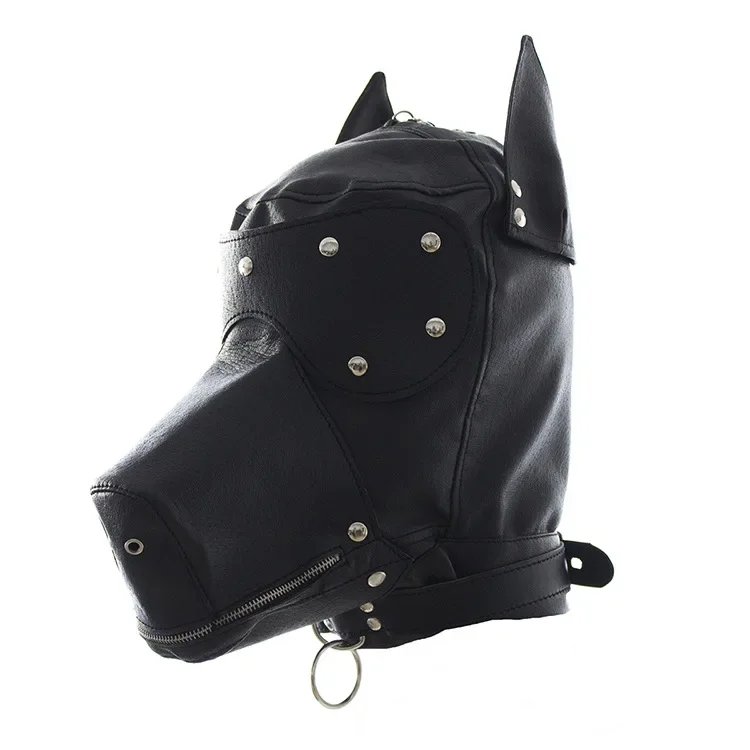 PU Leather Dog Masks Hoods for Men and Women, Cosplay, Halloween Party, Fetish, Costumes Accessories, Yellow, Black