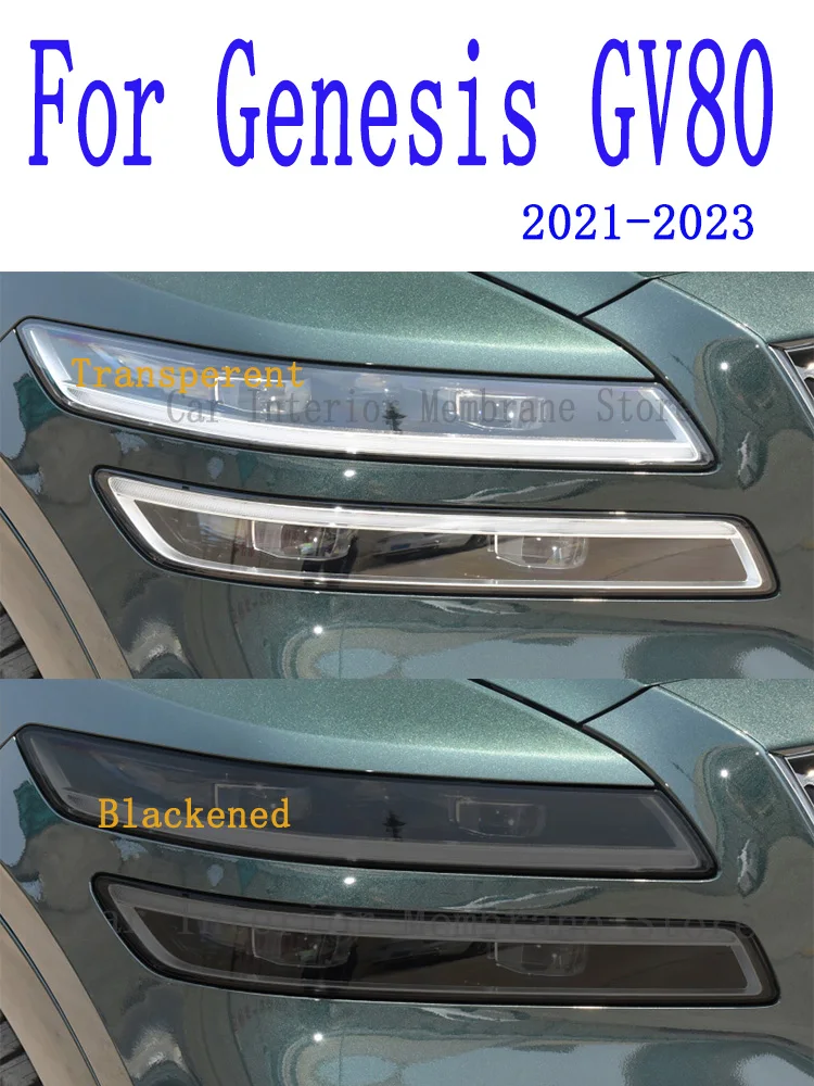 

For Genesis GV80 (2021-2022) Accessories 2 Pcs Car Headlight Protective Film Headlamp Restoration Transparent Black TPU Sticke