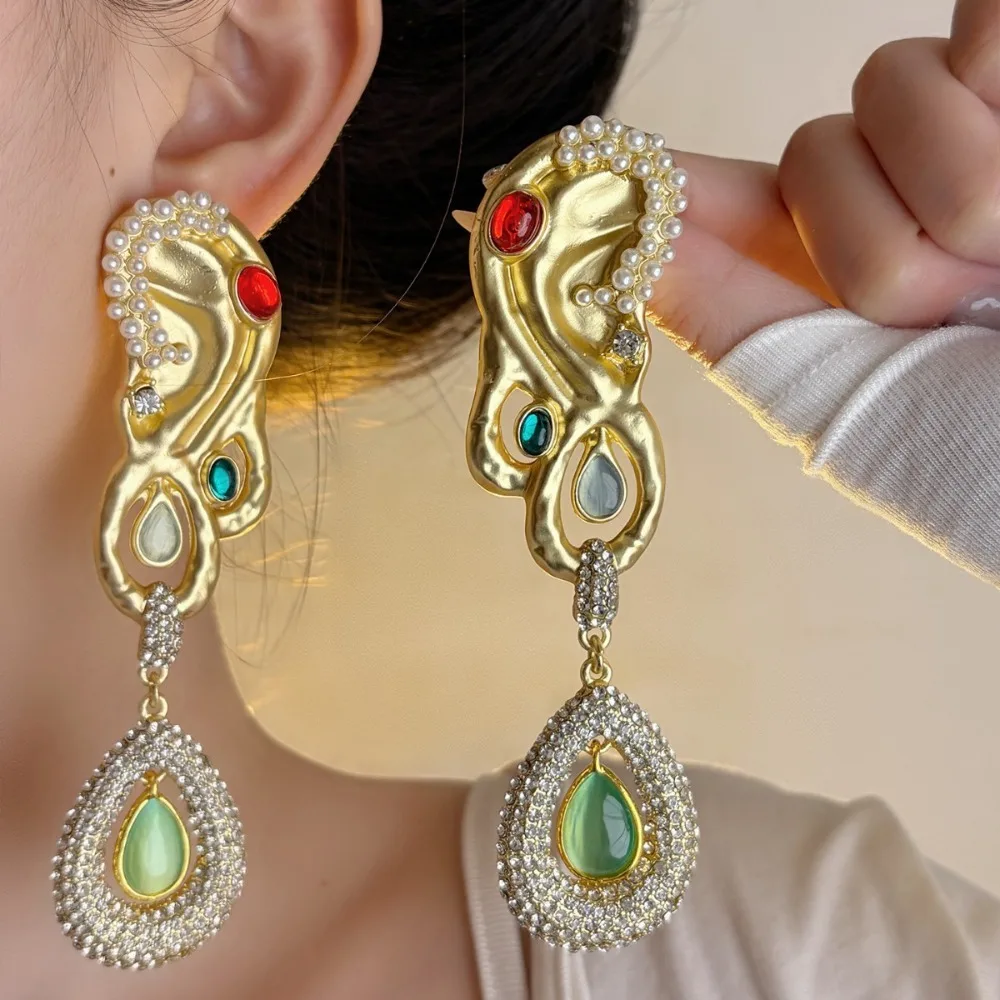 Vintage Multicolor Imitation Pearl Drop Earrings, Gold Plated Abstract Jewelry for Women Party 2026 Hot Sale