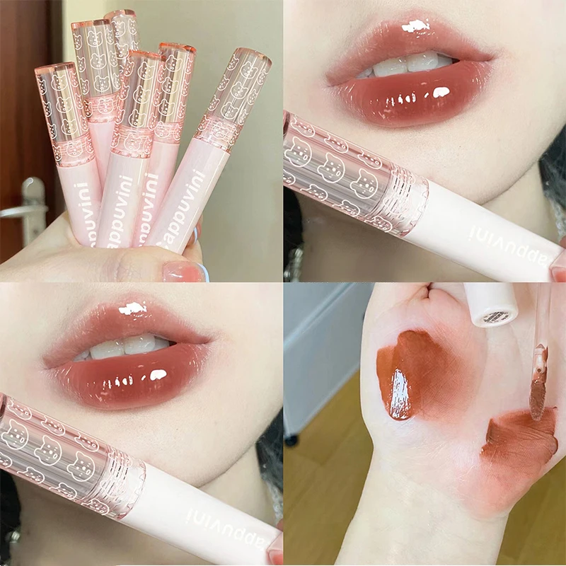 Vidro Transparente Lip Gloss, Espelho Rosa De Cereja, Esmalte De Água, Óleo, Batom Líquido Impermeável, Marrom Nude Tint Claro, Maquiagem