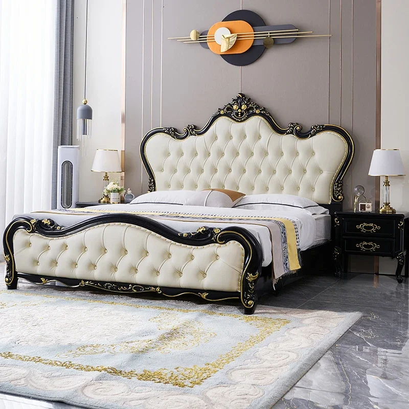 

Waterproof Soft Double Bed Royal Modern Aesthetic Luxury Frames Double Bed Master Leather Cama Matrimonial Accessories Ornament