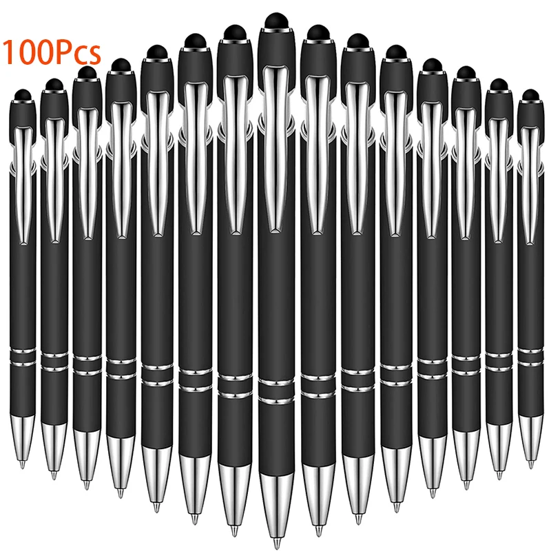 100 Stück gummierter Kugelschreiber mit Stylus-Spitze, stilvoller Metallstift, kapazitiver Stylus-Stift mit weichem gummiertem Griff