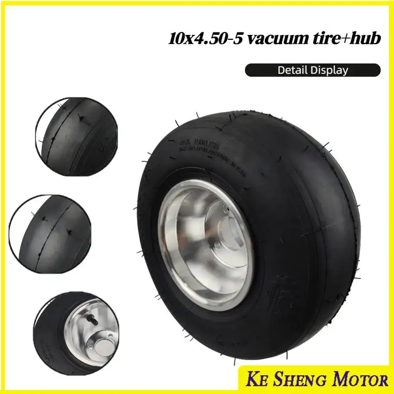 10x4.50-5 tires with rims and tubeless design to enhance traction and prevent punctures, suitable for drifting tricycles
