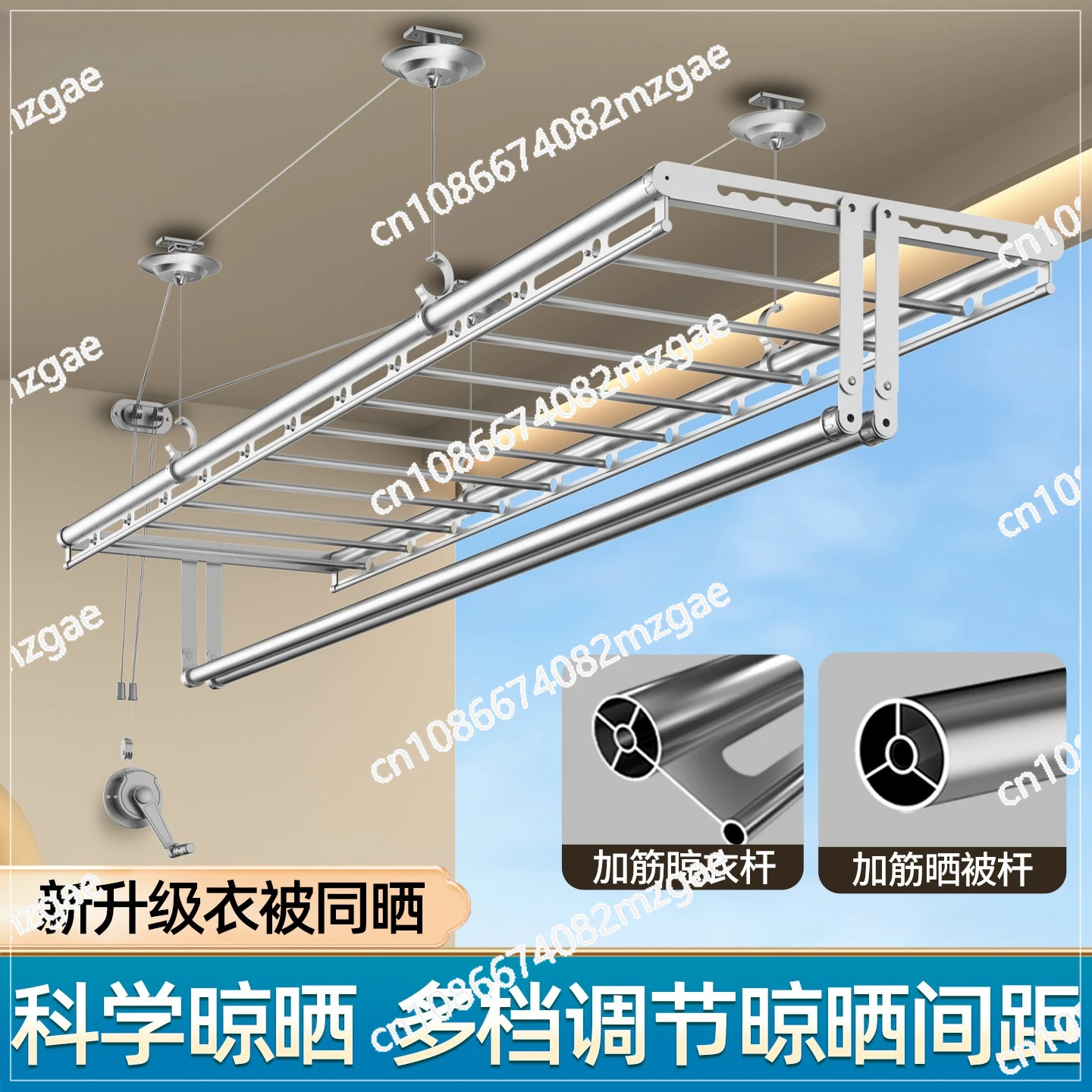 Double pole type manual cool clothes aluminum alloy four pole drying rack indoor household balcony automatic hand lifting drying