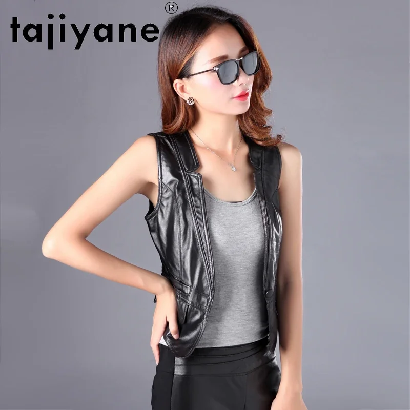 Tajeyane-Chaqueta de piel auténtica para mujer, abrigo de piel de oveja, Chaleco Corto, FCY172