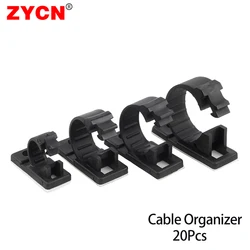 Organizador de Cables autoadhesivo, soporte de gestión de Clips, bobinadora USB, abrazadera de línea de escritorio, ajustable, 20 piezas/6/8, color negro, LY-4