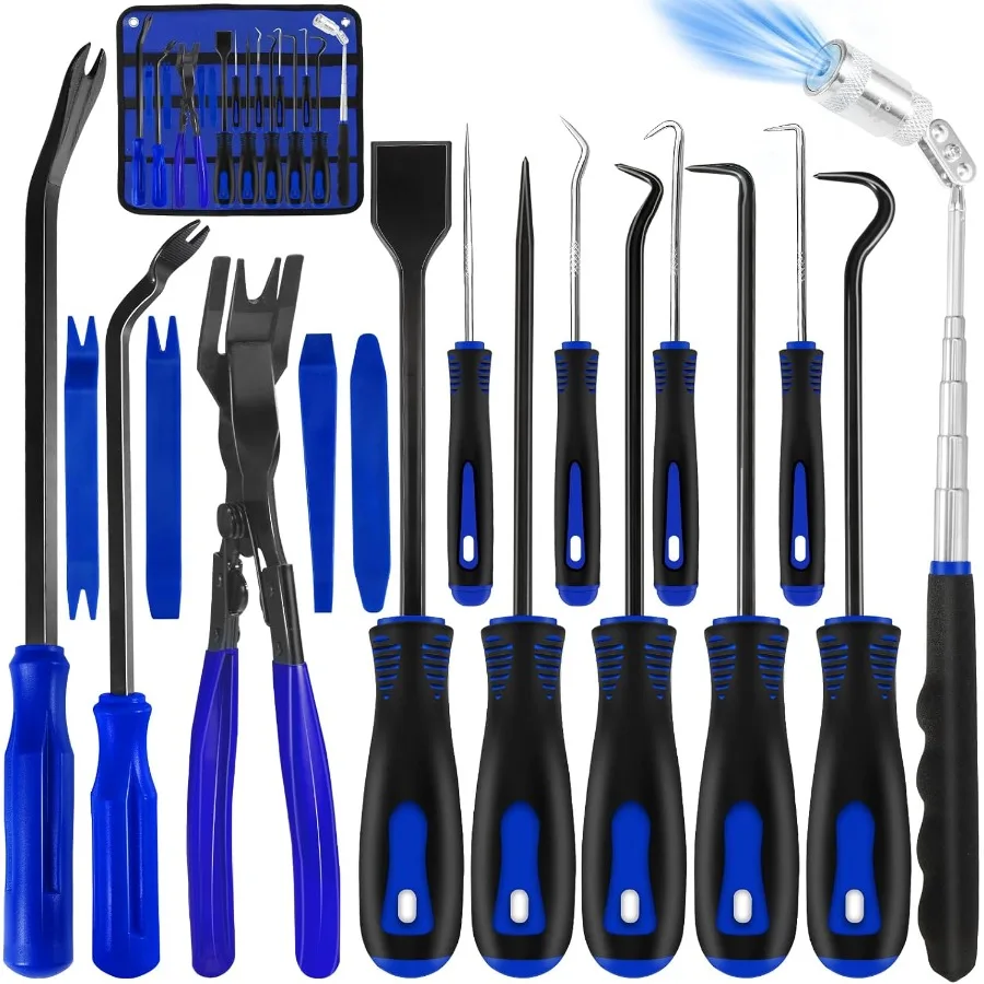 

17 PCS Long Reach Pick Set with Magnetic Telescoping Design for Automotive Repair and Maintenance Includes Hook ORing Pick Hose