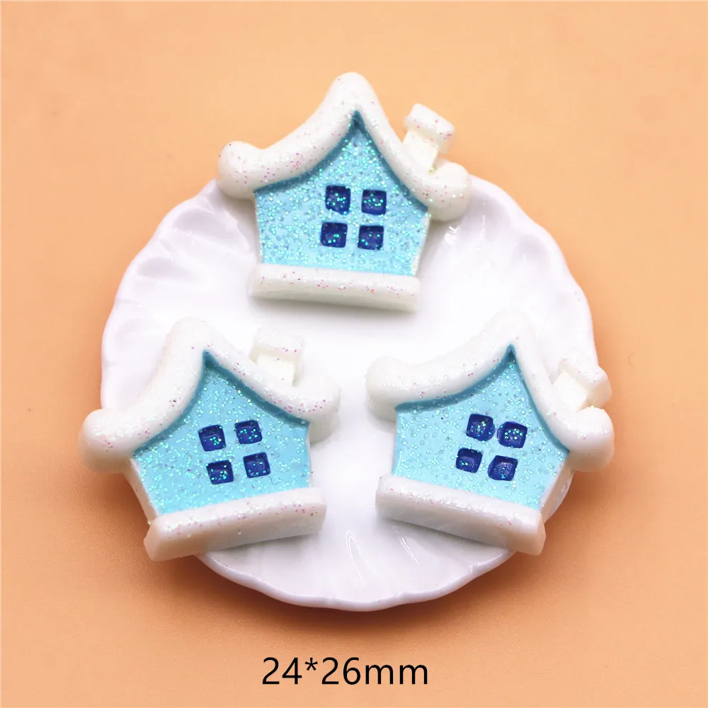10-20pcs Resin Flatback Cabochon Christmas Cottage Snowflake Miniature Art Supply Decoration Charm Craft,24*26mm