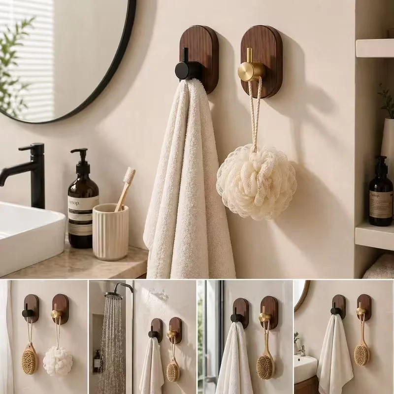 Luxury Coat Creative Clothes Hanger Punching Free Wooden Wall Door Hook Fitting Room Bedroom Wooden Hook