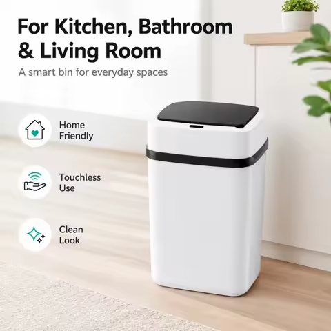 Lixeira Inteligente Automática de 13L à Prova d'Água com Sensor de Movimento para Cozinha, Banheiro, Sala de Estar e Lavabo