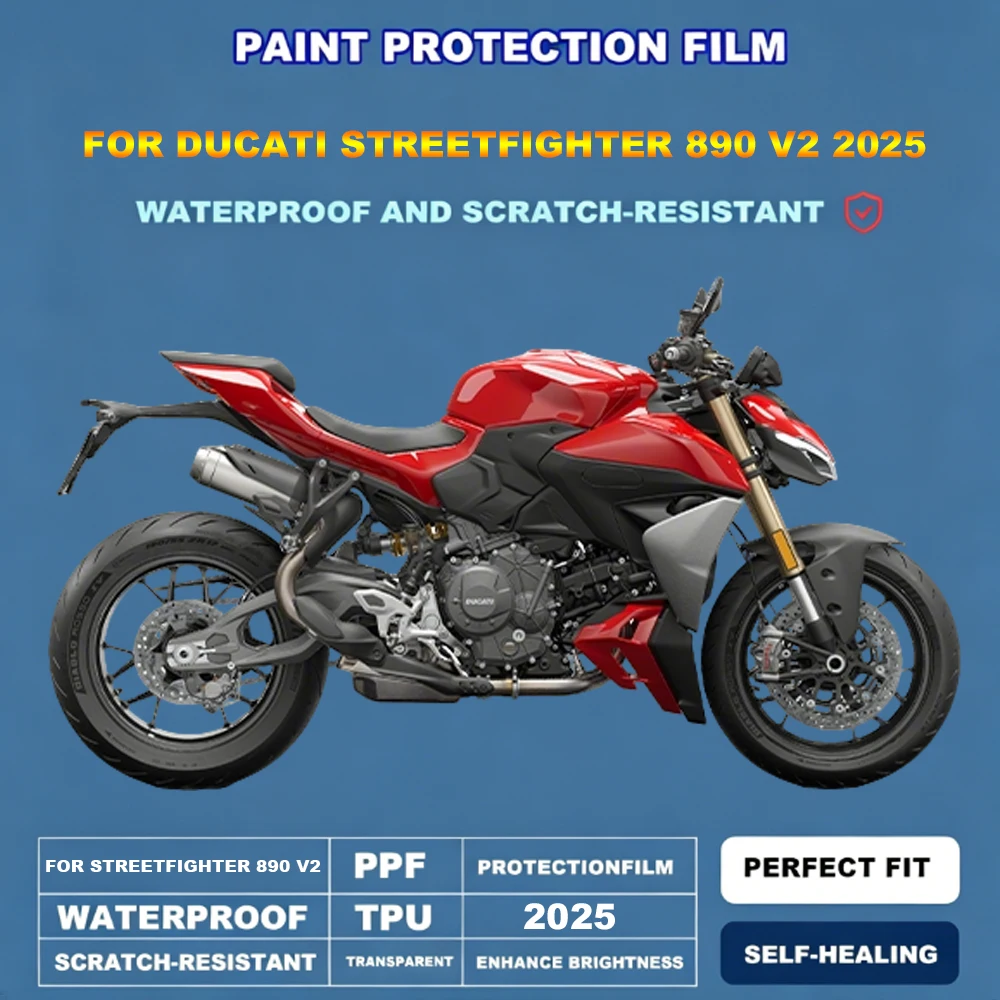 

Motorcycle PPF For Ducati Streetfighter 890 V2 2025 Paint Protection Film Anti-Scratch Self-Healing Waterproof Clear Body Guard