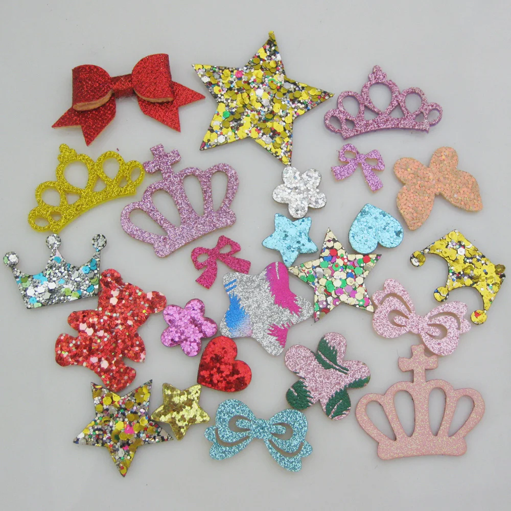 PANVNE 50Pcs Mixed Various Designs Glitter Heart/Crown Appliques For Craft DIY Handmade Stuff Accessory