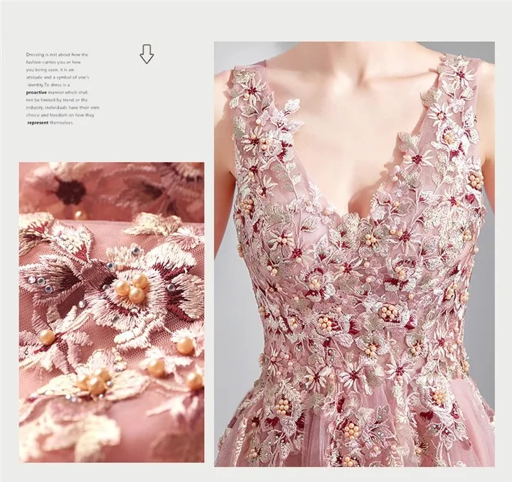 2025年新作 ピンク Vネック エレガント ウェディング 卒業パーティー ドレス