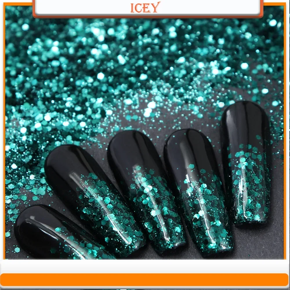 Icey Beauty 50g Dark Green Glitter Nail Glitter Mixed with Scallion Powder and Emerald Green Nail Glitter