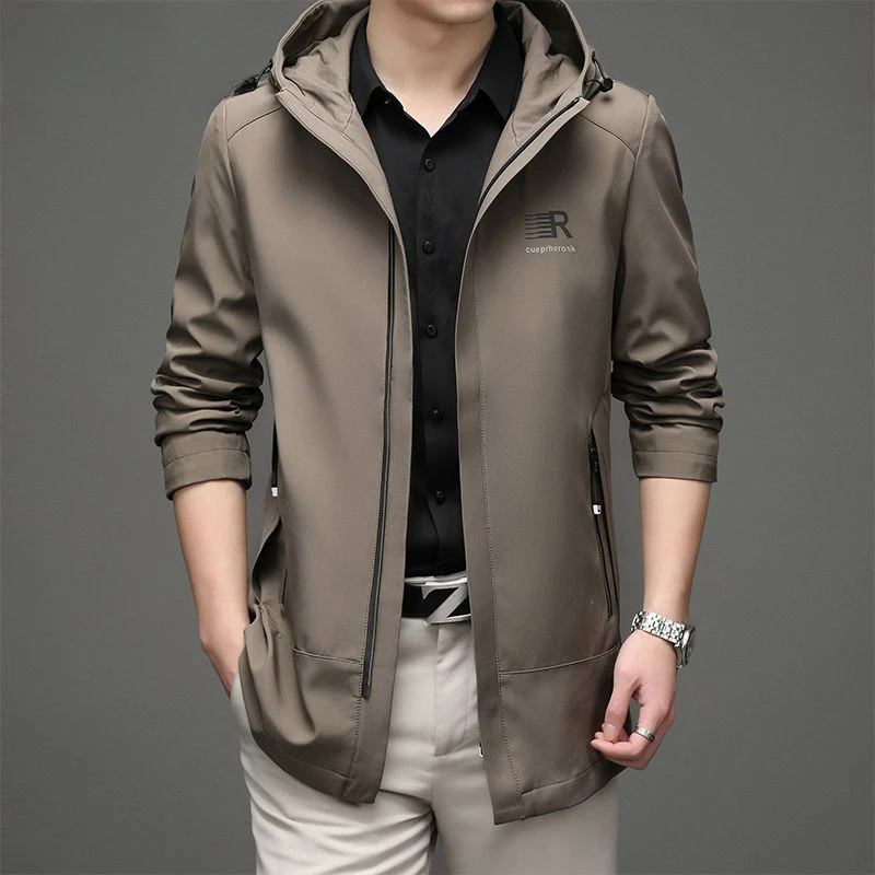 

Male Casual Jacket Spring 2024 New Korean Style Slim Fit Fashion Hooded Men's Outwear Large Size Solid Color High Sense Outcoat