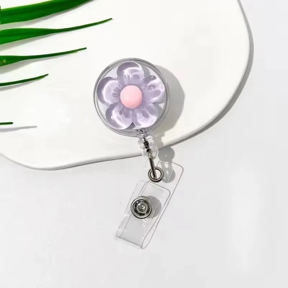 Cute Floral Badge Reel Retractable Transparent Worker ID Card Pull Buckle Doctore Nurse Durable ID Card Badge Holder Clip