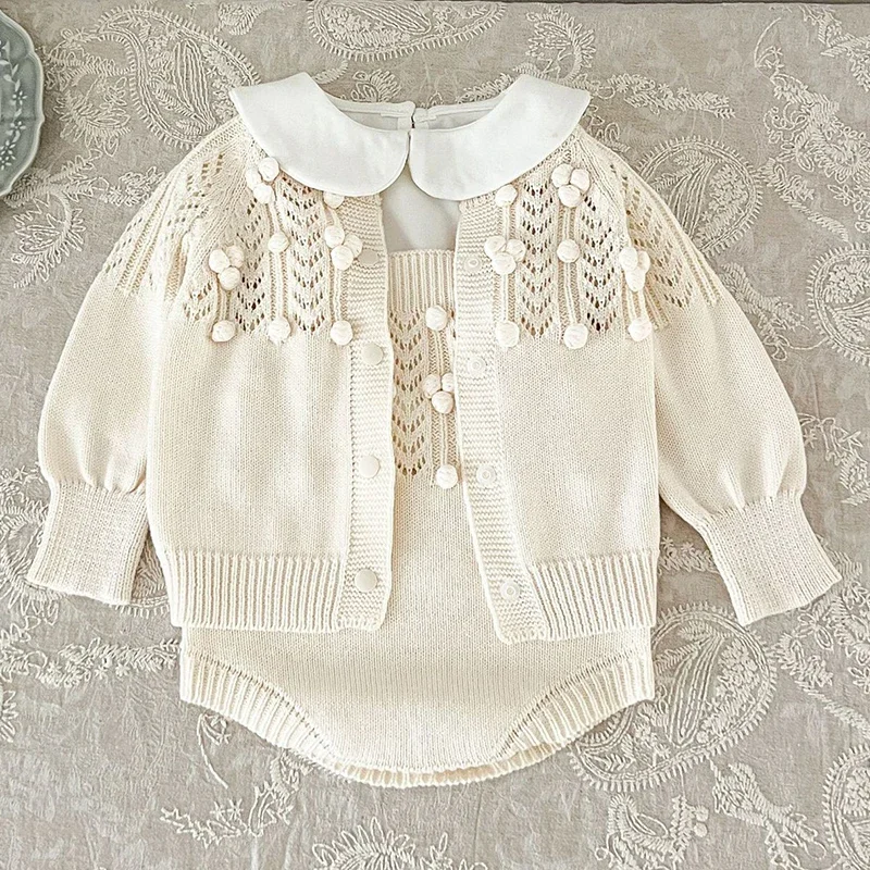 2024 New Autumn Infant Baby Girls Clothing Set Long Sleeved Knitted Cardigan+Jumpsuit Toddler Baby Girl Knitting Clothes Suit