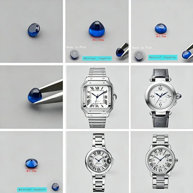 Mod Blue Sapphire Round Suitable for Cartier Crown Fit Ballon Bleu Pasha Panthere Santos Cle Ronde Maillon Drive Tortue Multiple