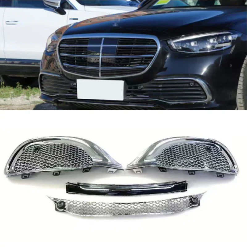 W223 Upgrade  Style Front Bumper Grille Mesh Set Compatible With   S Class S400 S450 S500 Year 2021 2022 2023