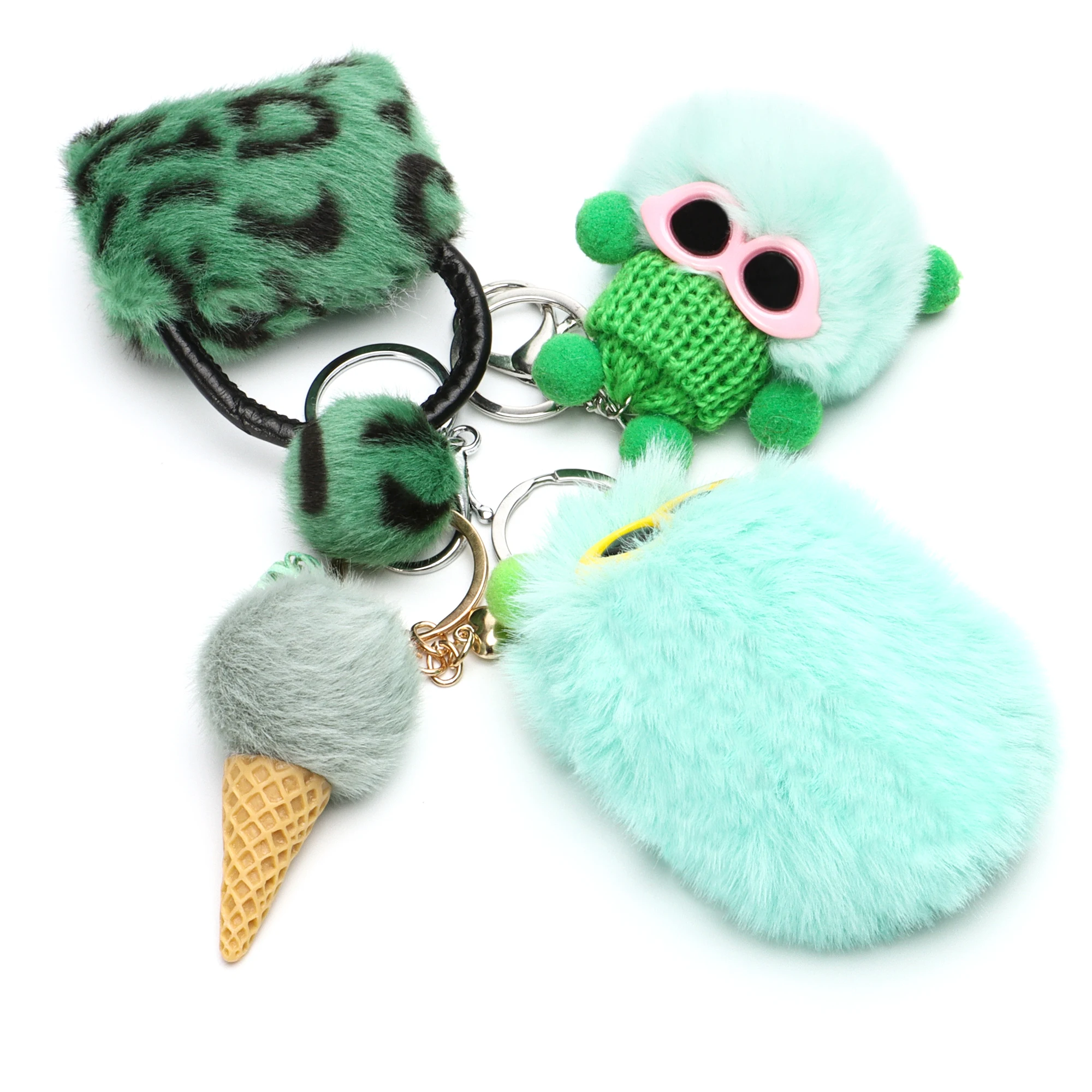 Qiiuuy 4 Pieces Cute Keychain Fluffy Faux Rabbit Fur Kawaii Keyring For Girls Womens Bag