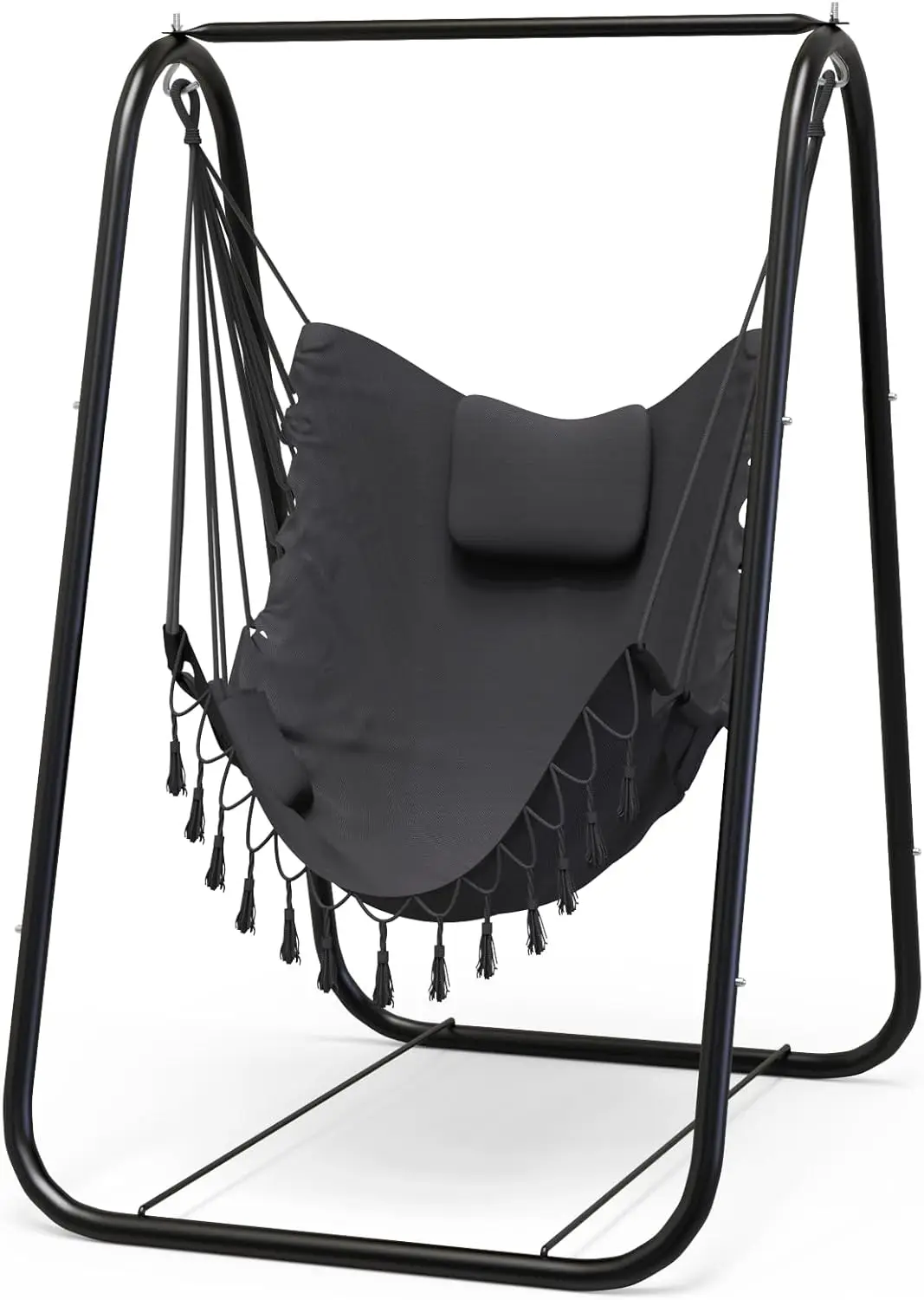 Hammock Chair with Stand, Heavy-Duty Rustproof Hanging Swing Chair for Indoor Outdoor Patio Yard Garden Porch (Grey)