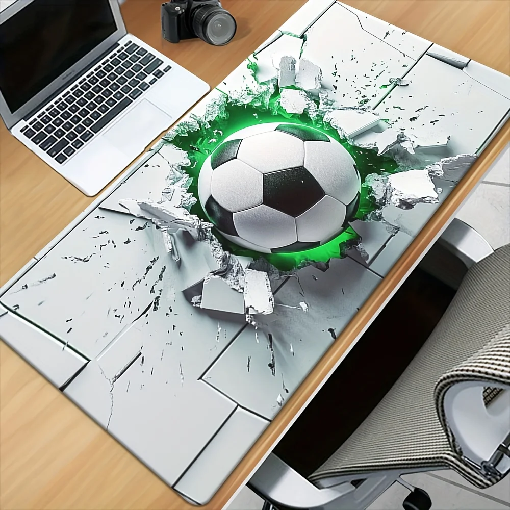 Football wall-penetrating design features a 3D cracked screen effect mouse pad with a non-slip rubber base for durability