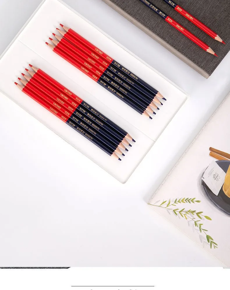 Deli Rot Blau Bleistift HB Zweifarbiger Stift für Kinder Erwachsene Design Zeichnung Industrietechnik Markierung Holzstift Briefpapier – Detail 12