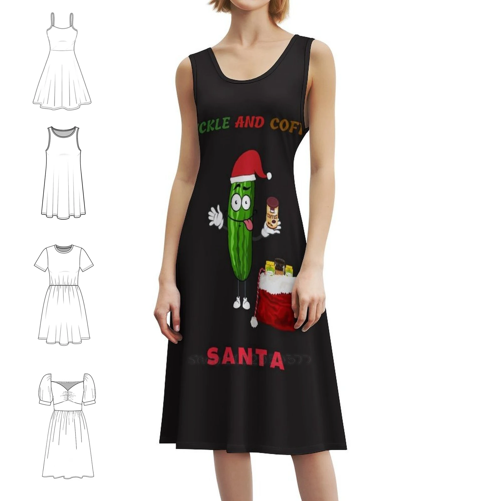 فستان قصير على طراز المخلل والقهوة سانتا بريبي للنساء على شكل حرف a فضفاض مناسب فستان يوم غير رسمي Marvacousins246 مخلل Andhave A