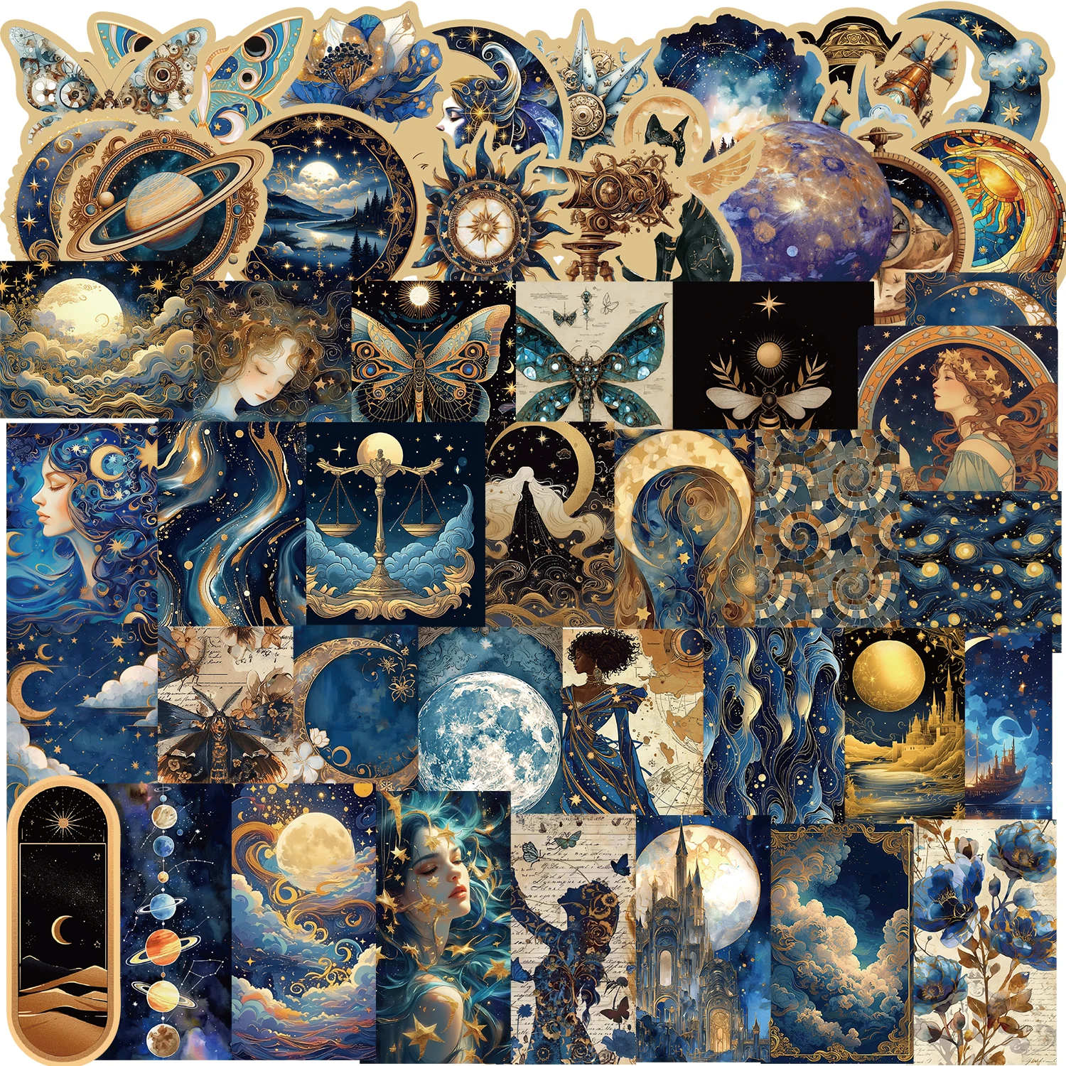 50pcs Retro Astronomy Universe Planets Stickers Galaxy Moon Astrology Aesthetic Decals Sticker for Suitcase Phone Notebook﻿