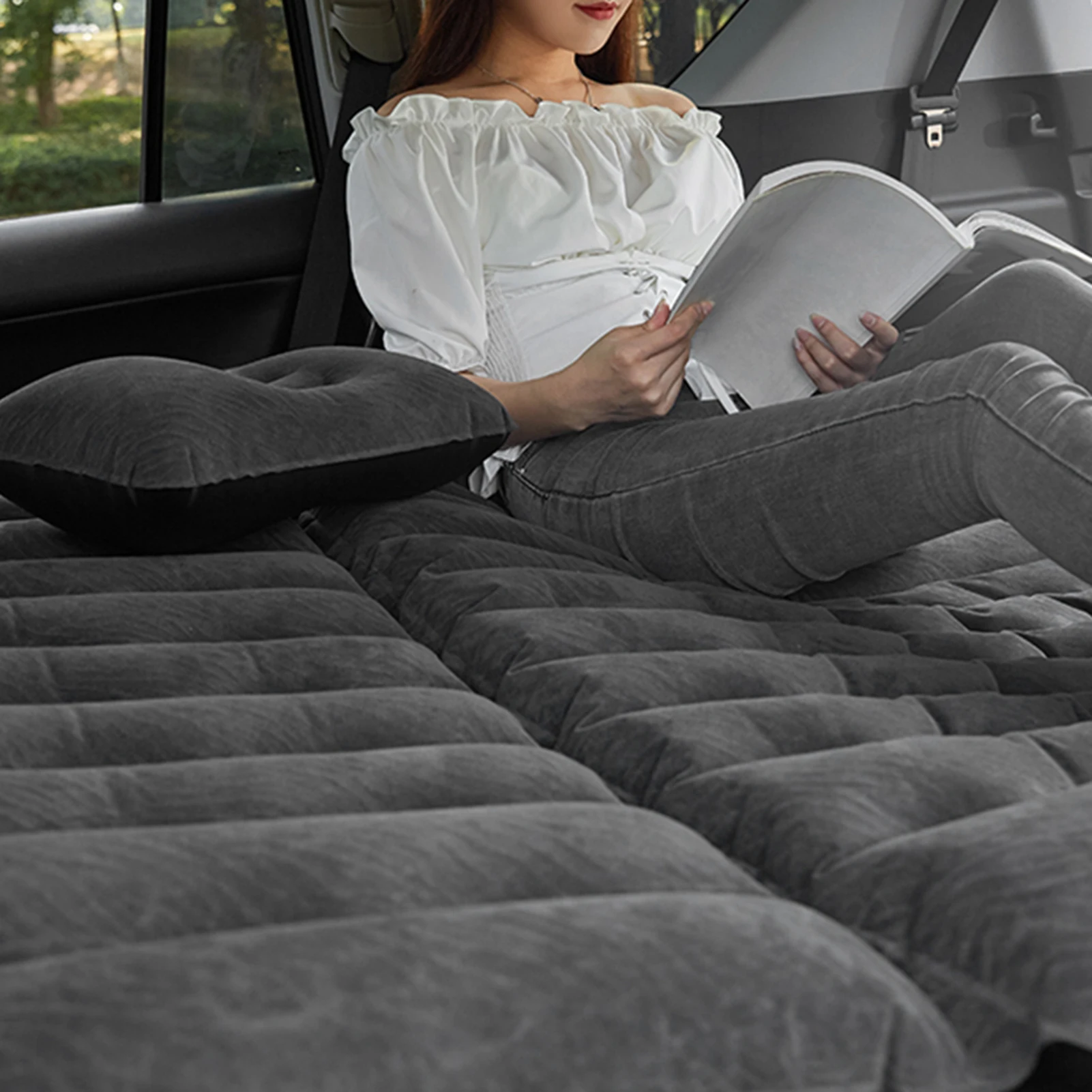 2 In 1 Multifunction Inflatable Travel Mattress PVC Flocking Soft Sleeping Rest Cushion for Car SUV Home Travel Picnic Camping