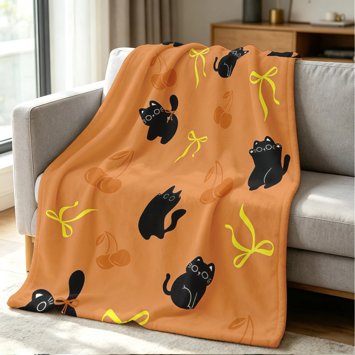Cat Print Blanket Soft Cozy Throw for Sofa Bed Festive Holiday Decor Gift for Kids and Adults,Lightweight and Warm