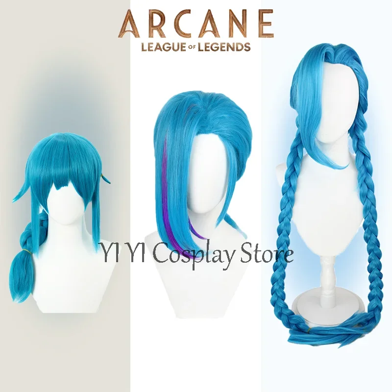 Game Arcane Season 2 Jinx Cosplay 3 Style Blue Wig Heat Resistant Synthetic Hair Adult Women Halloween Party LOL Anime Role Play