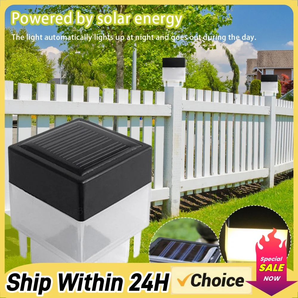 Solar Post Light Modern Fence Deck Lamp Auto On/Off Square Column Fixture Fence Pillar Lamp for Outside Garden Patio