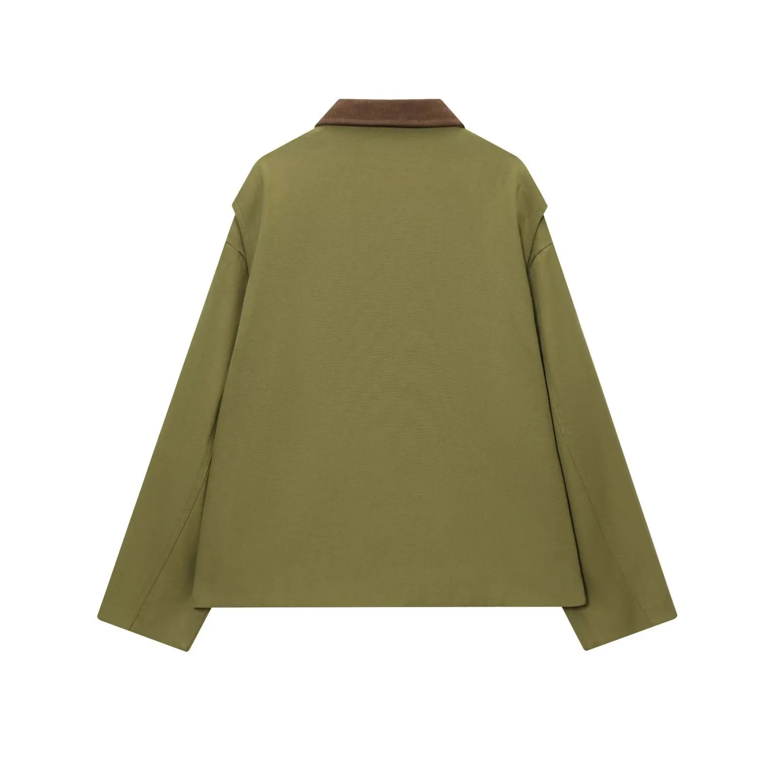2026 New Fashion Elegant Splicing Collar Pocket Loose Large Ladies Coat Khaki Olive Multiple Sizes Available