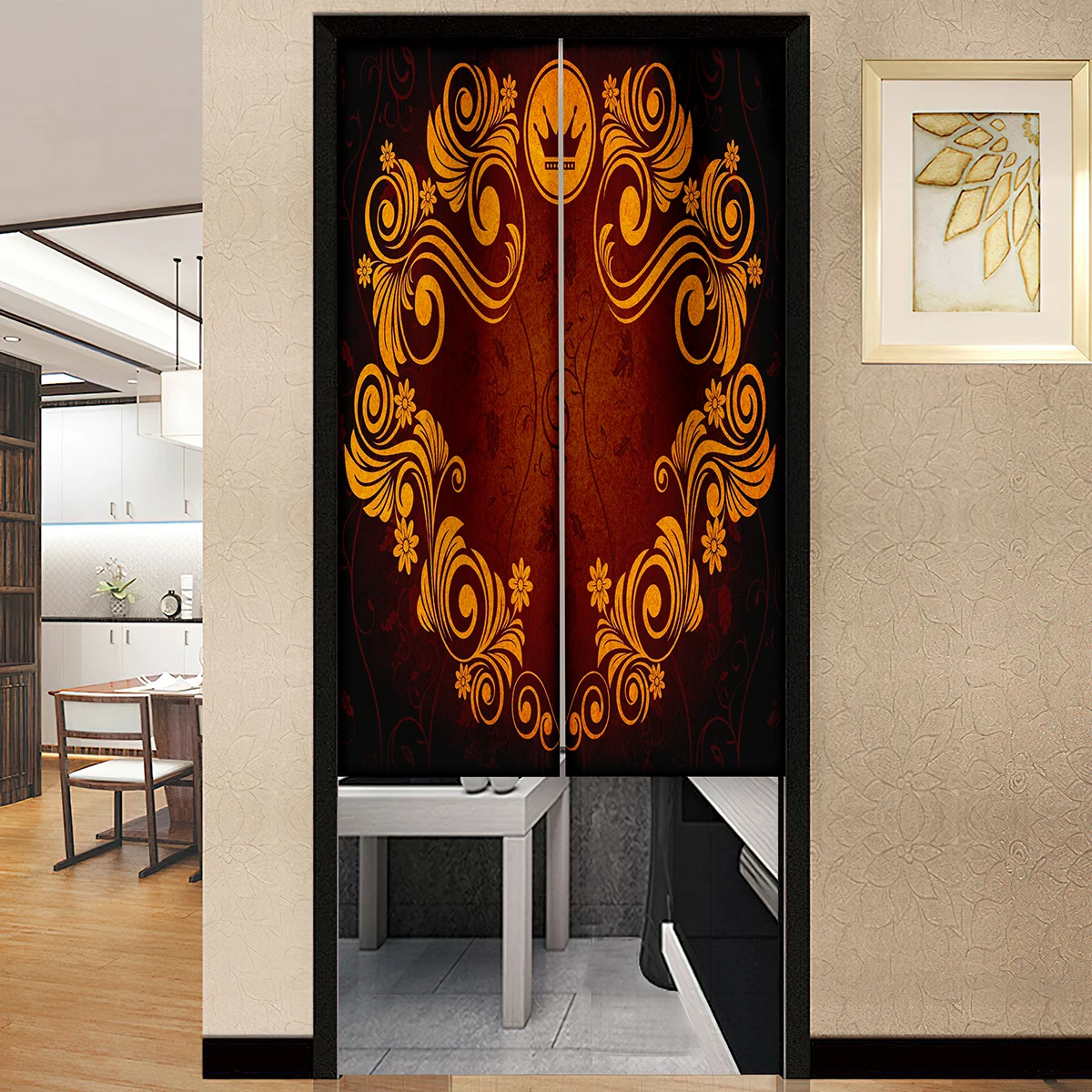 

Винтажная японская дверная занавеска с золотым принтом, гостиничная комната, кухонная перегородка, занавеска для ресторана, перегородка для входа, подвесная полузанавеска