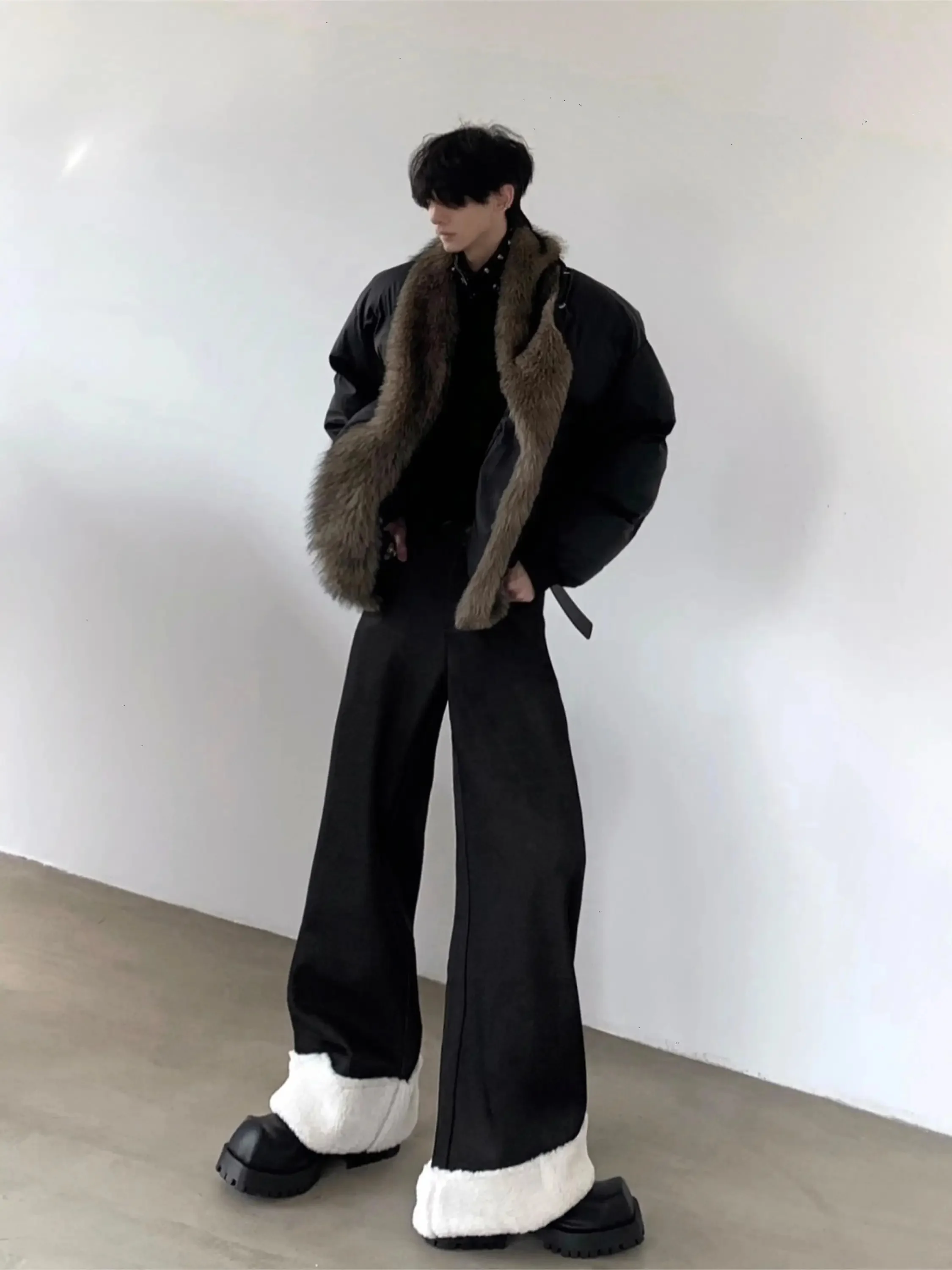 Thickened Leather Jacket Men's Winter Coat Autumn Mountain Wind Fashionable Splicing Mink Collar Cotton Clothes Youth Casual