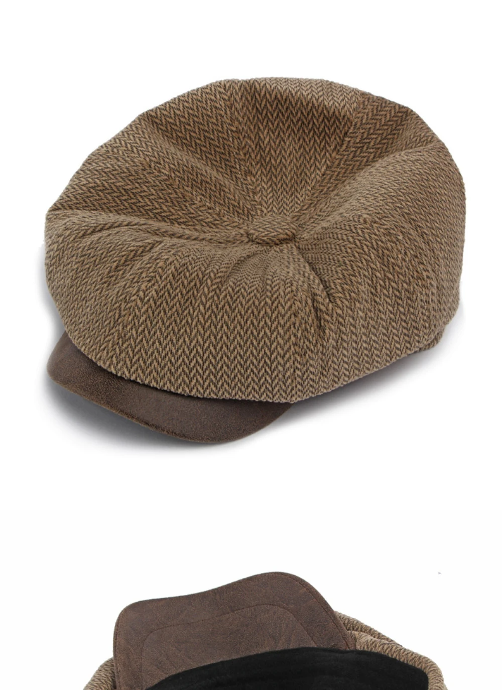 HT5163 Newsboy-Mütze für Männer und Frauen, Vintage-Künstlermütze, Woll-Baskenmütze, Flachmütze, 2026 Neu, Dick, Warm, Fleece-Gefüttert, Achteckige Baskenmütze – Detail 9
