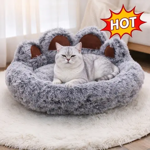Cozy Fluffy Bear-Paw Pet Bed Soft Warm Sleeping Cushion Cute Sofa Mat for Small Medium Large Cats Dogs Indoor Rest