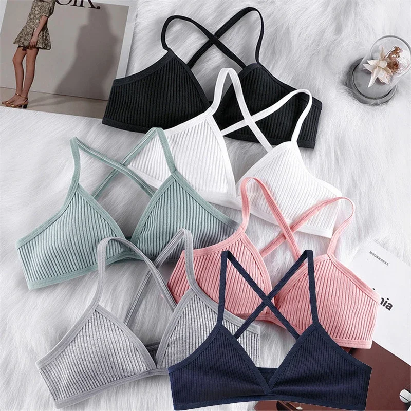 6pcs Cotton Deep-V Bra Women Sexy Triangle Thin Fitness Sport Bralette Cross Underwear Tube Vest Tank Top Female Beauty Back Bra