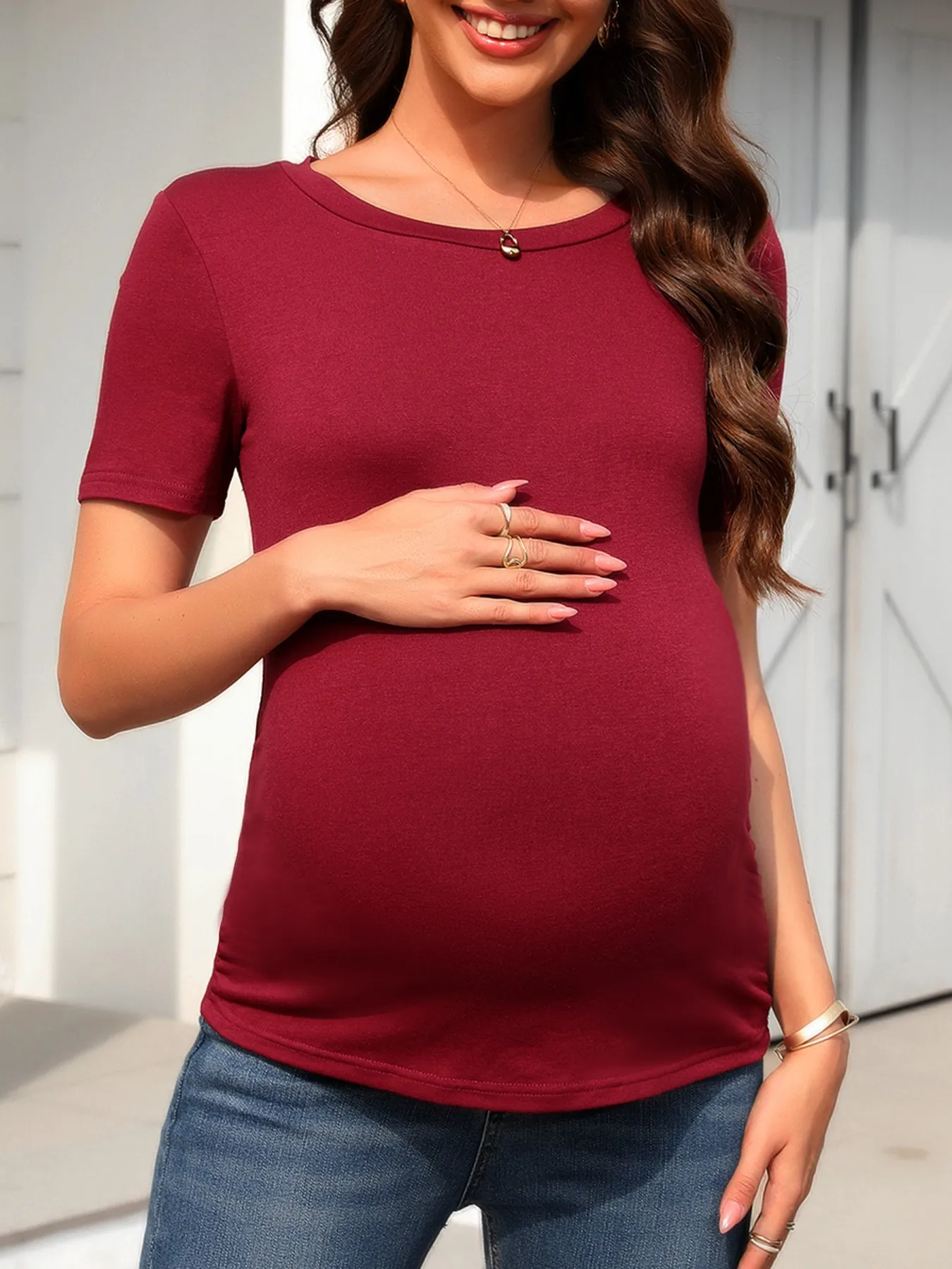 Round Neck Short Sleeve Top with Crew Neck Seam Construction Regular Fit Japanese Korean Casual Pullover Style Women T Shirts