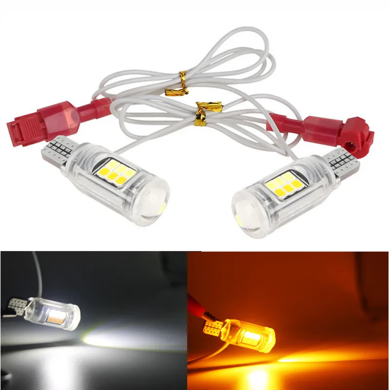 2Pcs T15 Led W16W Motorcycle Turn Signal T10 16leds Two-Color Tail Daytime Running Light Motorcycle Tail Lamps Accessories Parts