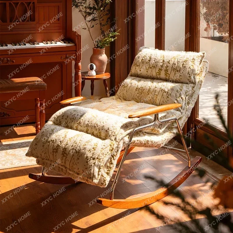 A   Medieval  balcony solid wood rocking chair living room leisure chair single sofa movable recliner home