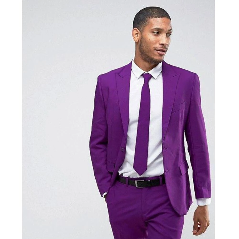 New Purple Men Suit Two-piece Set Minimalist and Slim Fitting High-quality Male Single Breasted Casual Set