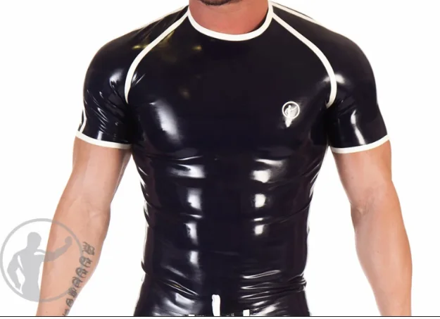 100% Latex Gummi Rubber Catsuit 0,4mm Overall Zentai Anzug Kostüm Short sleeved top shirt 