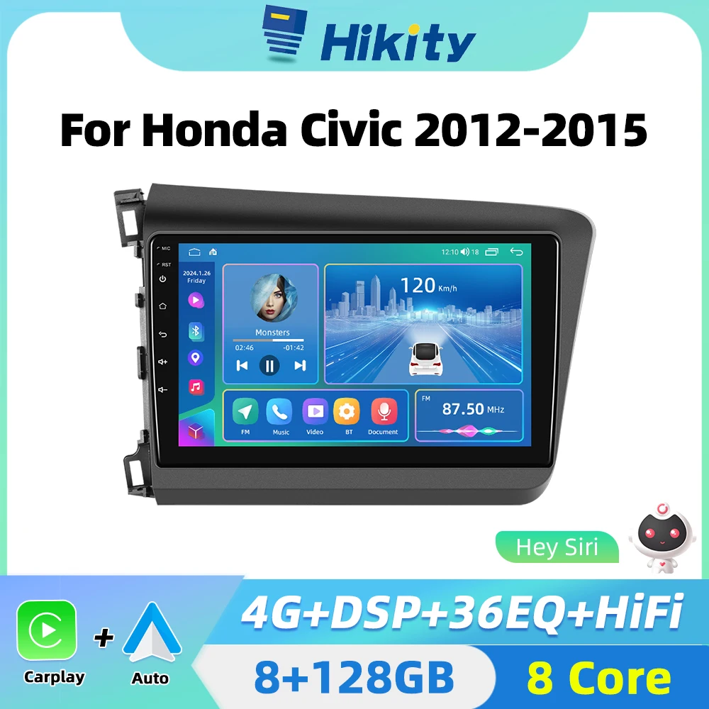 Hikity 2 din Android Car Radio For Honda Civic 2012-2015 Auto Stereo Radio Carplay Auto Android