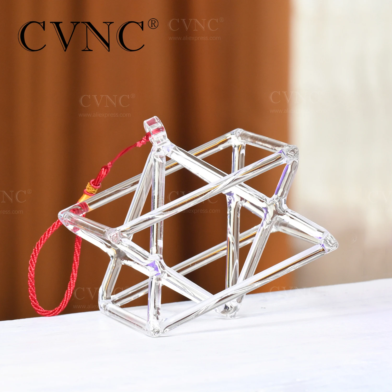 CVNC 8 Inch Clear Merkaba Crystal Singing Pyramid Chakra Quartz High Quality for Sound Healing and Meditation with Free Bag