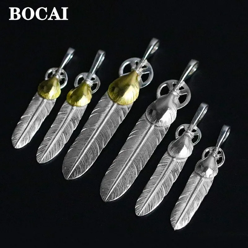 BOCAI New 925 Silver Handmade Small Golden Shell Feather Pendant for Men and Women Trendy Jewelry Accessories Wholesale