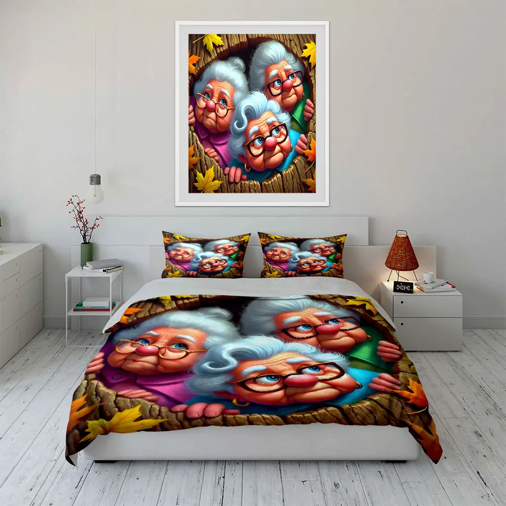 Elderly with white hair in autumn hole Bedding Set for Kids Luxury Gift 3pcs Digital Print Comforter Set Soft Comfortable